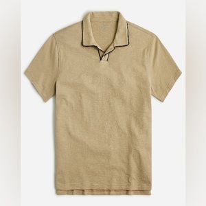 J.Crew Garment-dyed johnny-collar polo in tipped slub cotton M KHAKI (BQ003 NWT)